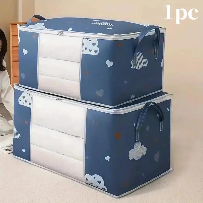 Summer Cartoon Cloud Pattern Clothes Storage Bag, 1 Count Large Capacity Quilt Storage Bag, Clothes Storage Organizer For Home, Room Organizer