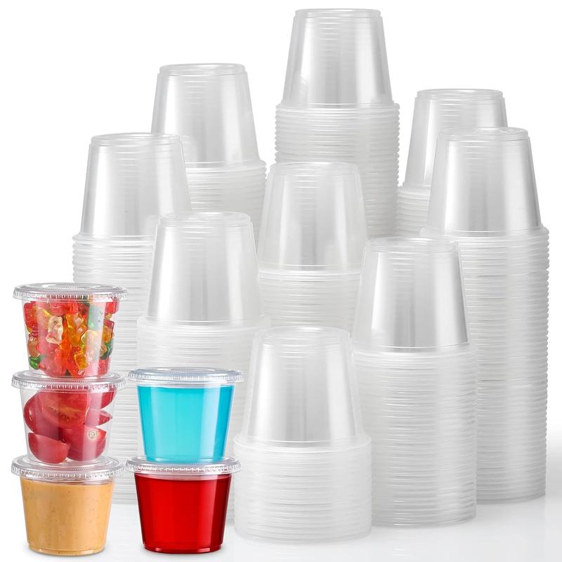 [240 Sets - 5.5 oz ] Portion Cups With Lids, Small Plastic Airtight and Stackable Souffle Cups, Salad Dressing Container, Sauce, Condiment Cups for Lunch, Party, Trips