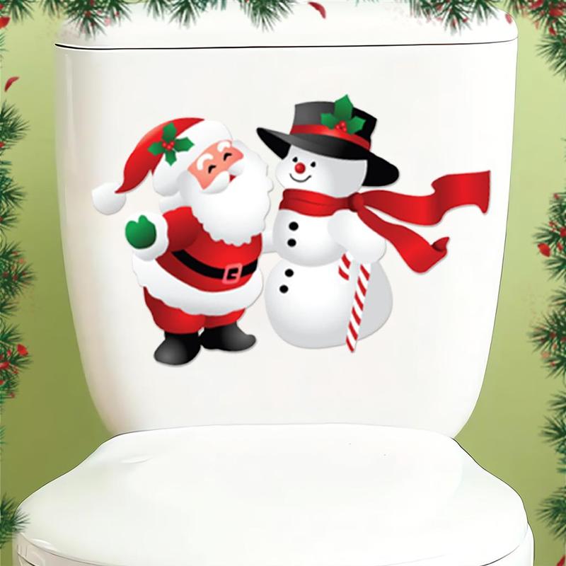 Santa Claus & Snowman Pattern Toilet Lid Sticker, 1 Count Self Adhesive Toilet Lid Decal, Toilet Lid Decorative Sticker for Home Bathroom