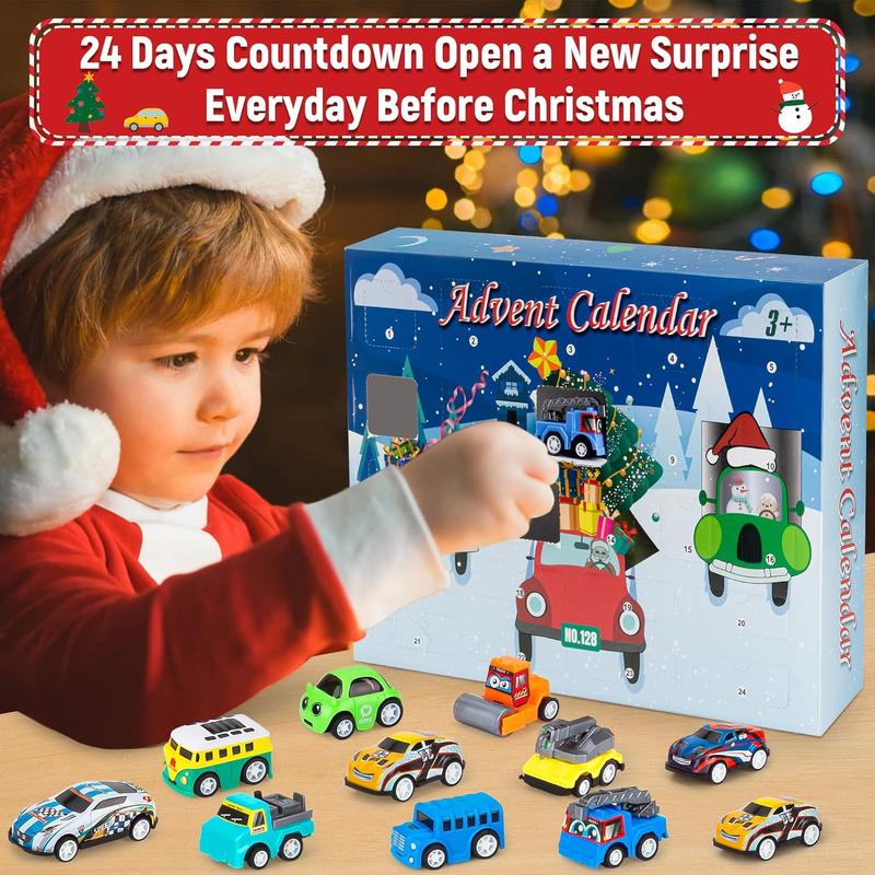 Kids Advent Calendar 2024 - 24 Days of Christmas Countdown with Pull-Back Cars, Vehicle Set & Play Mat - Holiday Party Favors, Birthday Gifts for Boys, Girls & Toddlers (Blue)