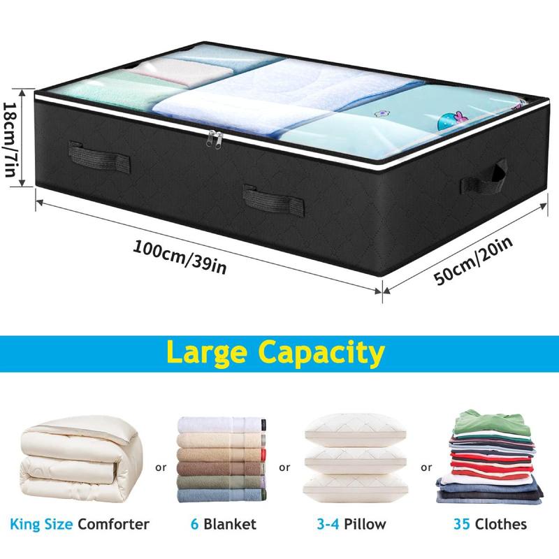 Under Bed Storage Box, Under Bed Storage Box with Clear Window, Dustproof Foldable Multi-purpose Storage Box for Bedding Quilt, Bedding Quilt Storage Box, Clothes Storage Box, Summer Gift, Home Organizers