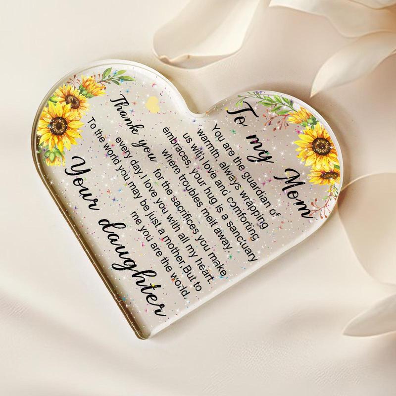 To My Mom Acrylic Plaque, 1 Count Heart Shaped Slogan Design Ornament, Sweet Mother's Gift, Thank You Gift for Mom, Gift for Mom