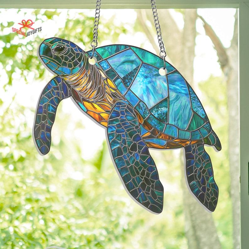 Sea Turtle Acrylic Window Hanging, Turtle Stained Suncatcher, Turtle Ornament, Turtle Window Decor, Turtle Lovers Gift, Turtle Home Decor