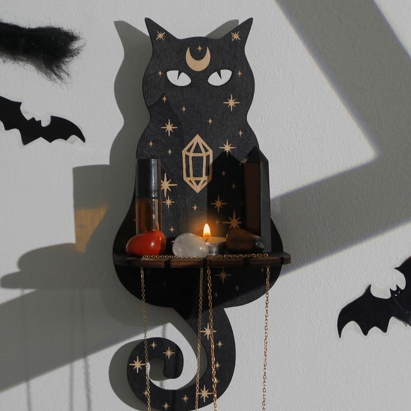 Wooden Wall Hanging Decor, Creative Cat & Moon Design Hanging Decor, Display Stand for Home Living Room Bedroom Decor