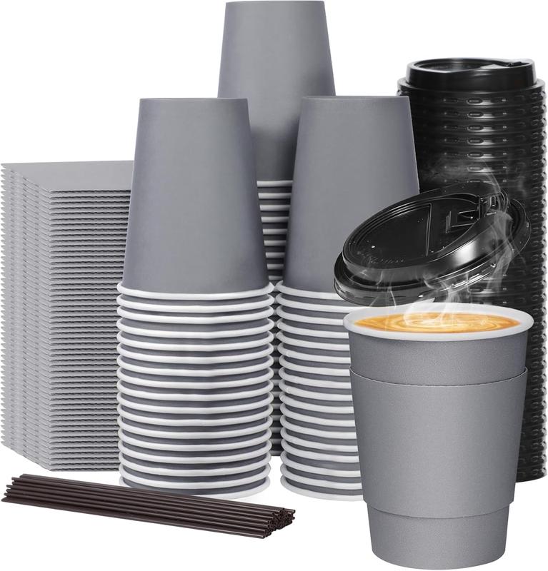 Coffee Cups with Lids 12 oz 60 Pack, Disposable Coffee Cups 12oz Hot Cups with Lids