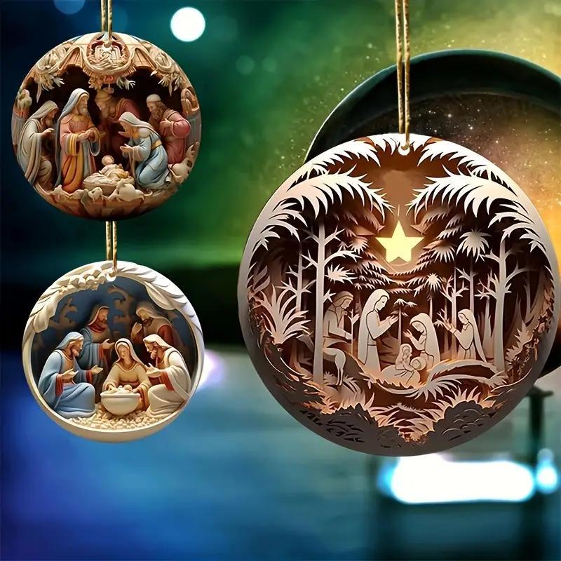 Nativity Scene Pattern Hanging Ornament, 12pcs set 3D Nativity Scene Hanging Decoration, Christmas Decoration for Home Living Room Bedroom