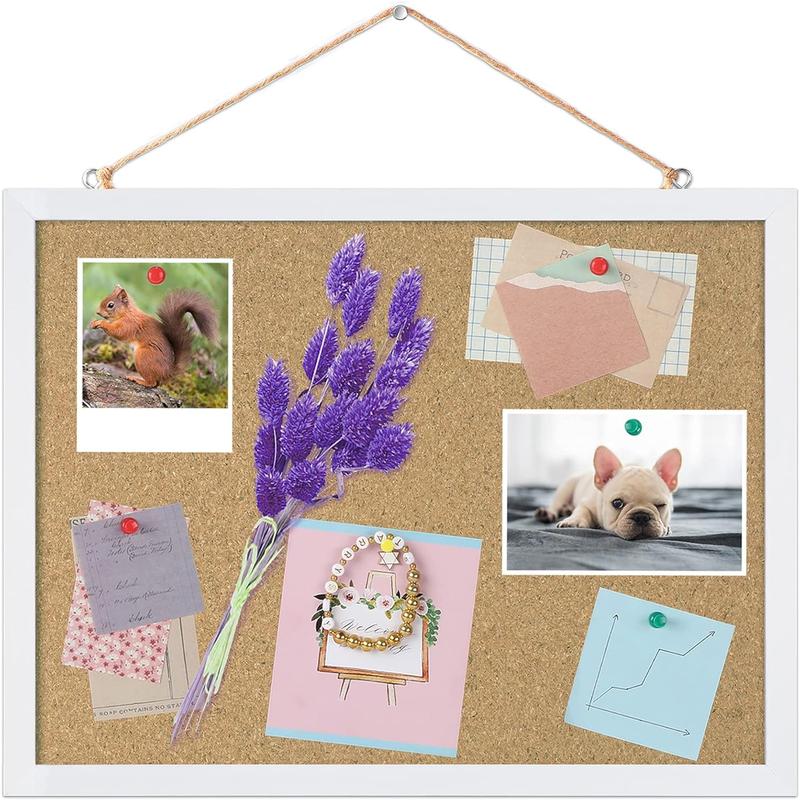 Cork Board Bulletin Board 15.7 x 12 Inches with Rectangle White Frame Hanging Pin for Office Home Message Board Wooden Hangable Decoration