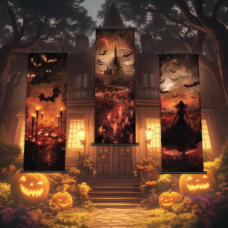 Hanging Banner, 3 Counts set Exquisite Castle Witch Pattern Decoration, Horror Poster for Party Festival Home Dormitory Office