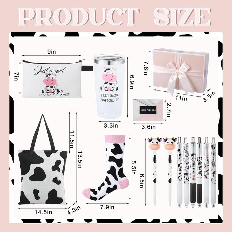 66 count Cow Gift Set Cow Stuff Cow Tote Bags  Purse 20 oz Stainless Steel Cow Print Tumbler Cute Cow Socks Keychain Stickers Box Cow Pen for Graduation Teachers Gifts Cow Lover Gifts