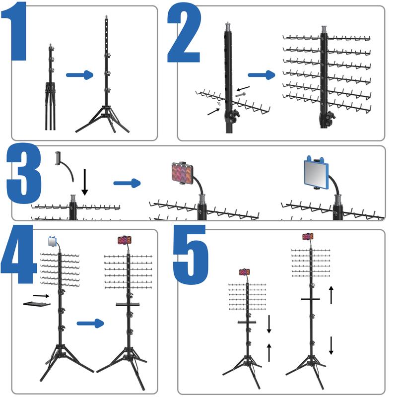 Joxpring Braiding Hair Rack with Phone Holder and Tray - Height Adjustable Tripod with 120 Pegs for Salon Stations, Hairdressing, Hairstylist Braiders Gift, Sewing Organization and Display Stand