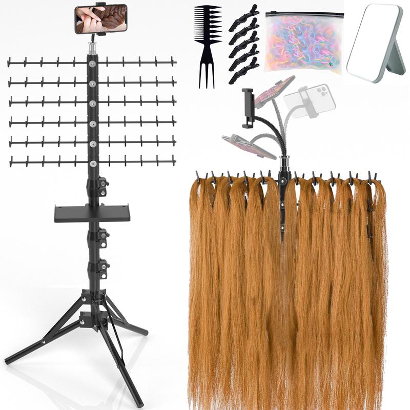 Joxpring Braiding Hair Rack with Phone Holder and Tray - Height Adjustable Tripod with 120 Pegs for Salon Stations, Hairdressing, Hairstylist Braiders Gift, Sewing Organization and Display Stand