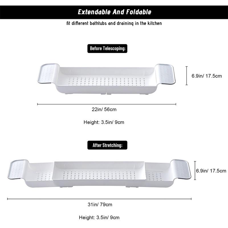 Deluxe Tub Caddy Tray, 1 or 2 Person Bath & Bed Tray, Tub Pool Caddy with Extended Sides, Adjustable Bathroom Storage Tray - 30.7x6.9x2.3 inch