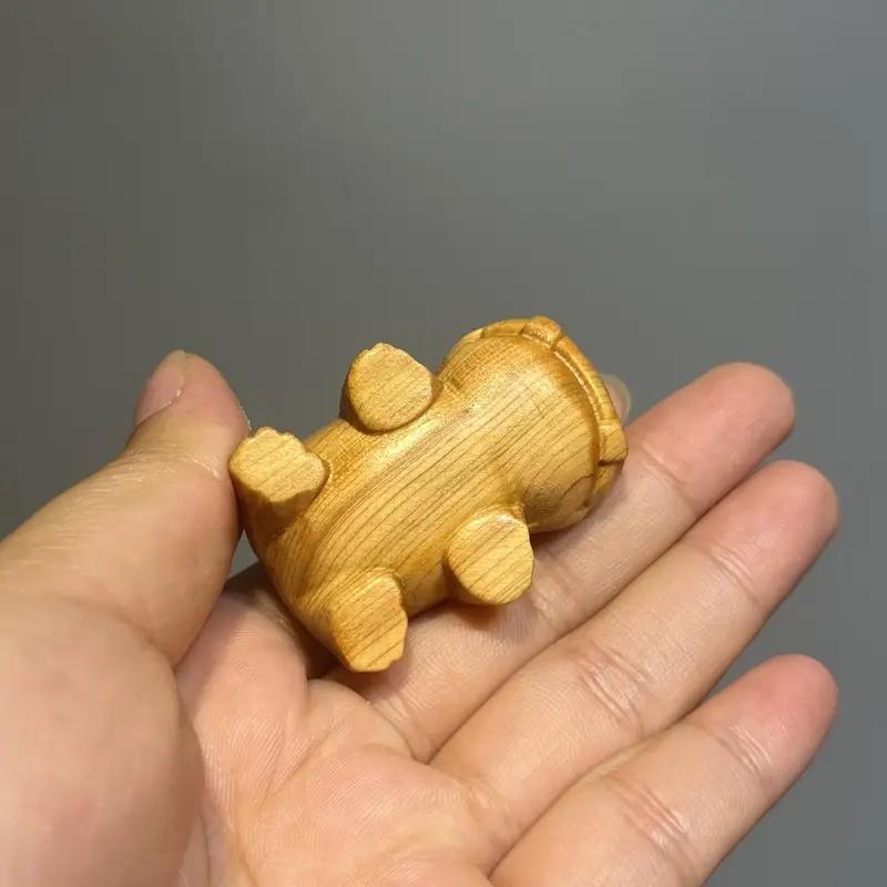 Cute Miniature Handcrafted Hippopotamus Wood Carving, 1 Count Unique Desktop Decor & Tea Pet, Creative Ornament for Home Office Decor