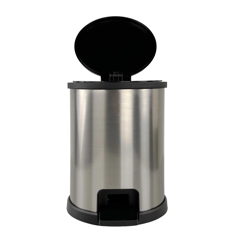 1.5 Gallon Trash Can. Plastic Round Step Bathroom Trash Can, Silver Stainless Steel