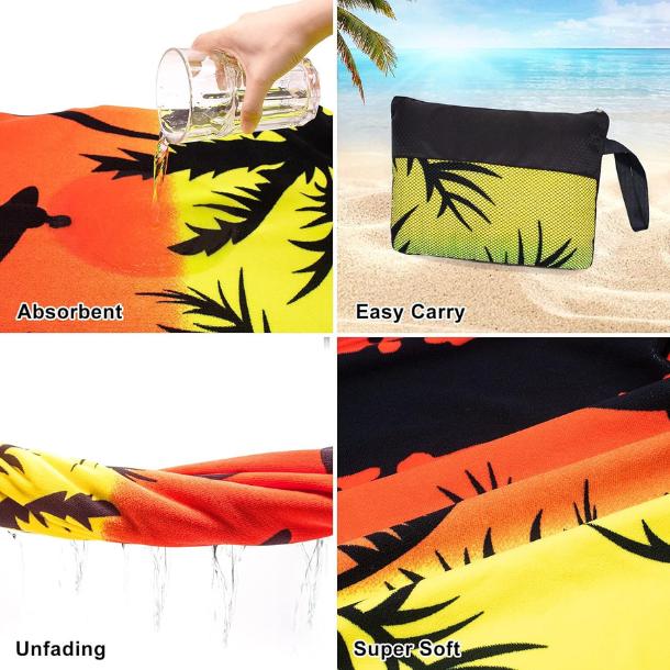 Beach Towel Oversized,Thick Sand Free Microfiber Beach Towel 30”x60”, Super Absorbent Tropical Coconut Tree Sunset Swim Beach Towels for Kids,Women,Men,Boys, Girls