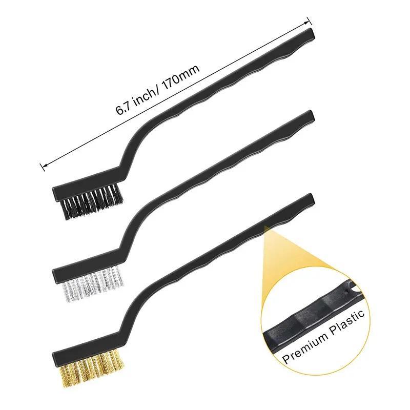 Wire Cleaning Brush Set, Stainless Steel Curved Handle Brush Set, Industrial Cleaning Brush for Welding Dregs and Rust