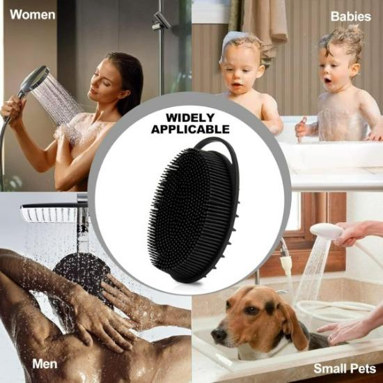 2 Pack Silicone Body Scrubber, Silicone Loofah Double-Sided Body Brush,Silicone Shower Scrubber and Scalp Massager Shampoo Brush for Sensitive Kids Women Men All Kinds of Skin (Black & Pink) Accessories