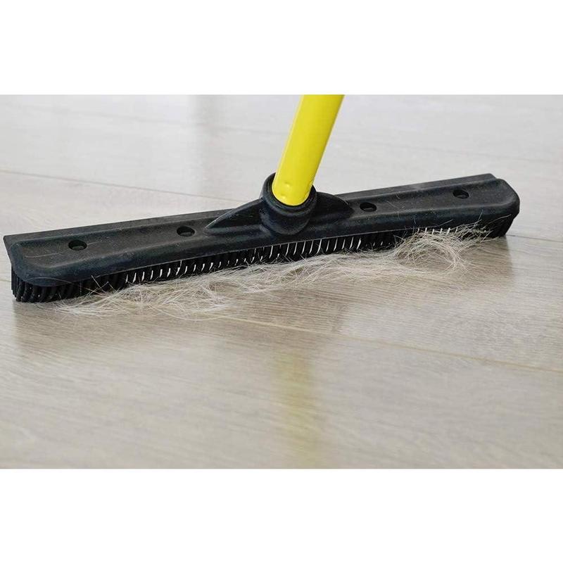 Original Indoor Pet Hair Rubber Broom with Carpet Rake and Squeegee, Black and Yellow Dog Cleaning