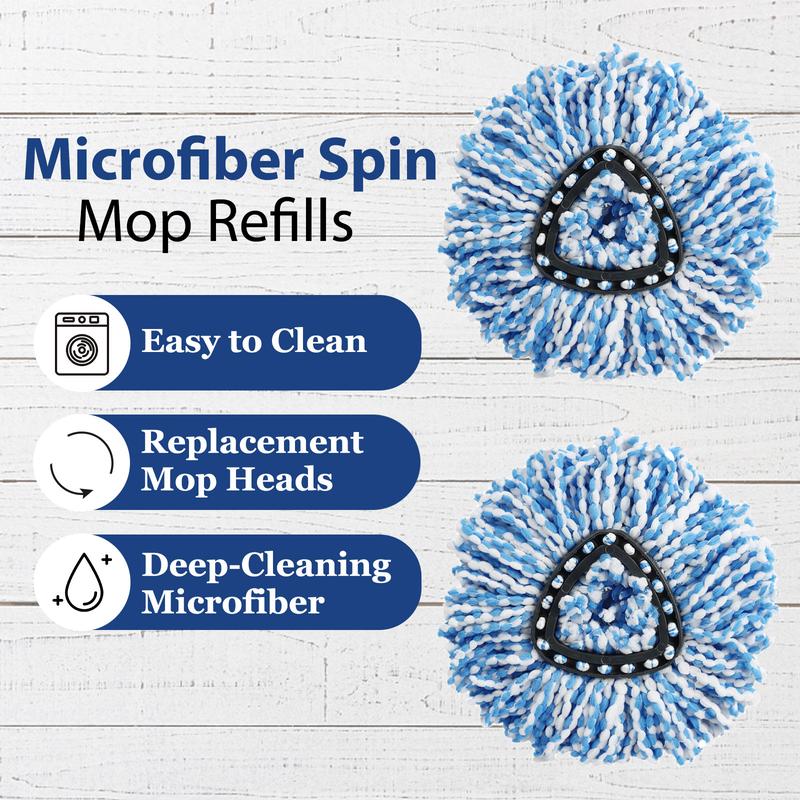 Spin Mop Replacement Head - 4 Pack EasyWring Mop Refills Compatible with Triangle Spin Mop, Microfiber Mop Easy Cleaning Floor Head Mop for Floor Cleaning