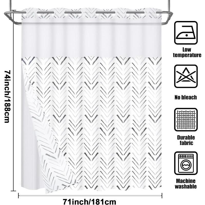 No Hook Shower Curtain with Snap in Liner , Herringbone Hotel Shower Curtain and Liner Set, Modern Shower Curtain Set with Liner, Double Layer, Washable