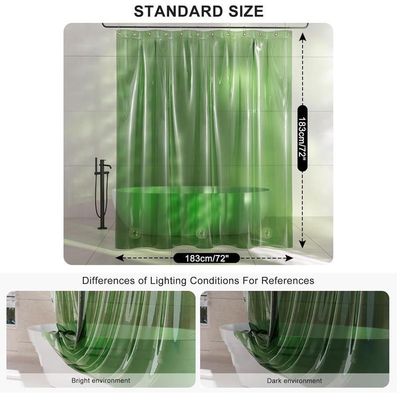 Shower Curtain Liner,  EVA Soft Clear Green Heavy Duty Shower Curtain and Liner 2-in-1, 72x72 Luxury Plastic Weighted Bathroom Shower Liner, 12 Rustproof Grommets & 3 Heavyweight Stones