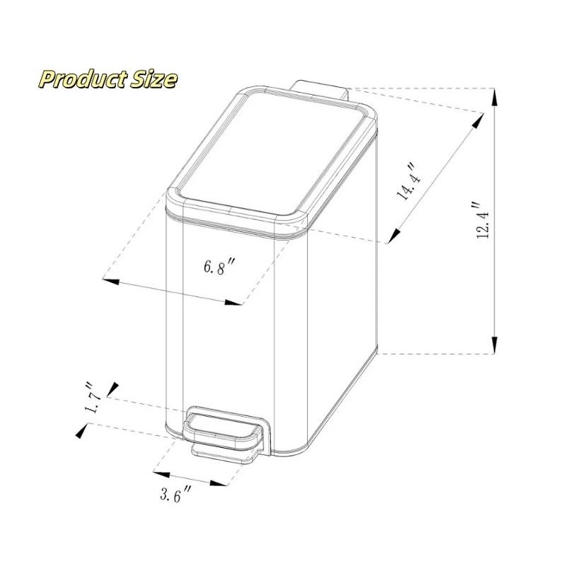 10L Stainless Slim Step Trash Can with Removable liner - Soft-Close Lid for kitchen Office Bedroom