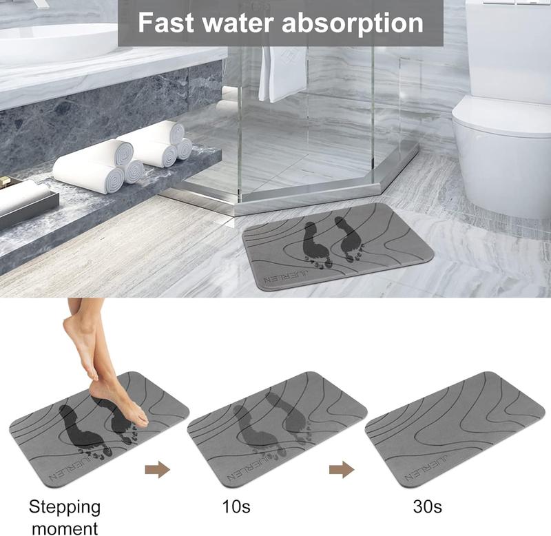 2-Pack Diatomaceous Earth Bath Mat - Soft & Water-Absorbent, Grey Wave Shower Mat Set - Anti-Slip & Quick-Drying bathmat stone