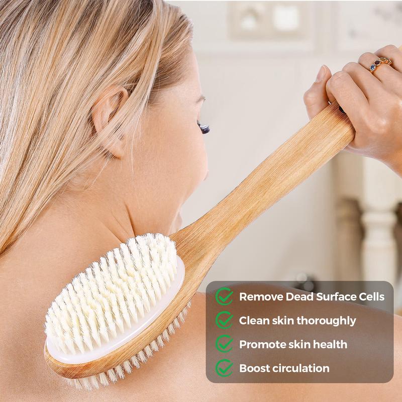 Shower Brush with Soft and Stiff Bristles, Back Scrubber Anti Slip, Bath Dual-Sided Long Handle Body Exfoliator forWet or Dry Brushing, Christmas Gift