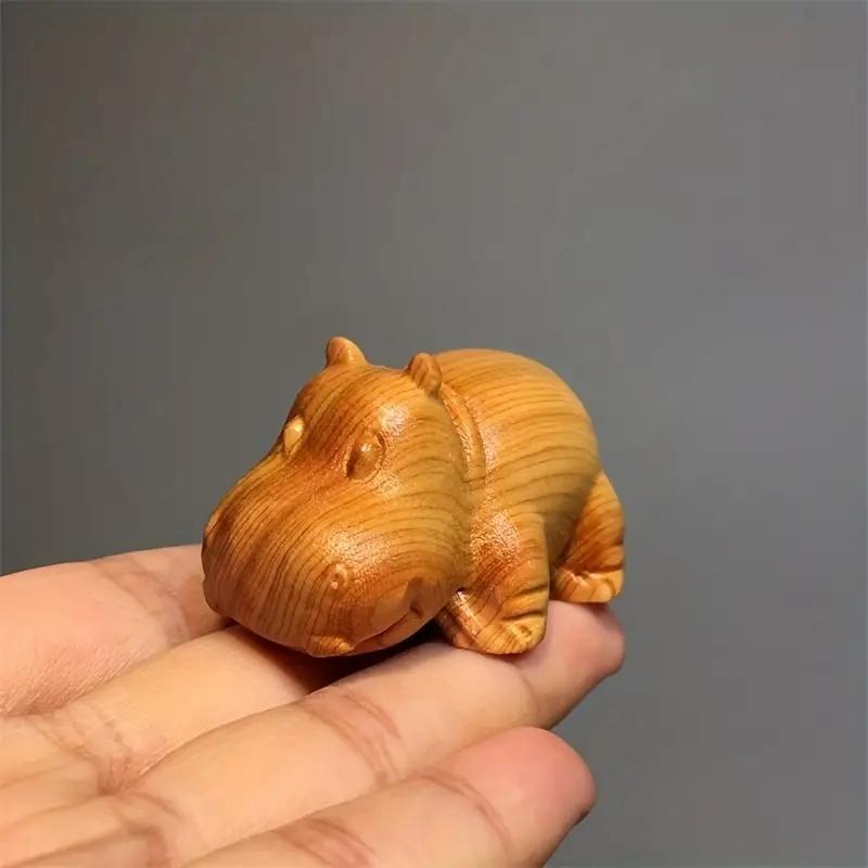 Cute Miniature Handcrafted Hippopotamus Wood Carving, 1 Count Unique Desktop Decor & Tea Pet, Creative Ornament for Home Office Decor