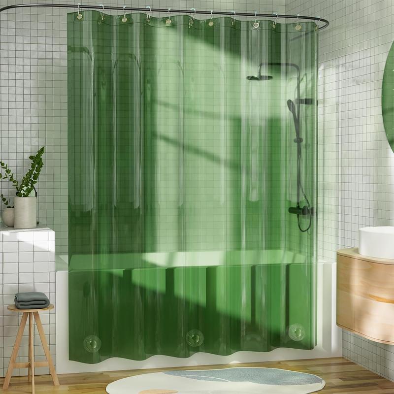 Shower Curtain Liner,  EVA Soft Clear Green Heavy Duty Shower Curtain and Liner 2-in-1, 72x72 Luxury Plastic Weighted Bathroom Shower Liner, 12 Rustproof Grommets & 3 Heavyweight Stones