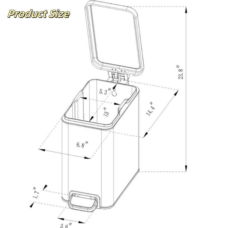 10L Stainless Slim Step Trash Can with Removable liner - Soft-Close Lid for kitchen Office Bedroom