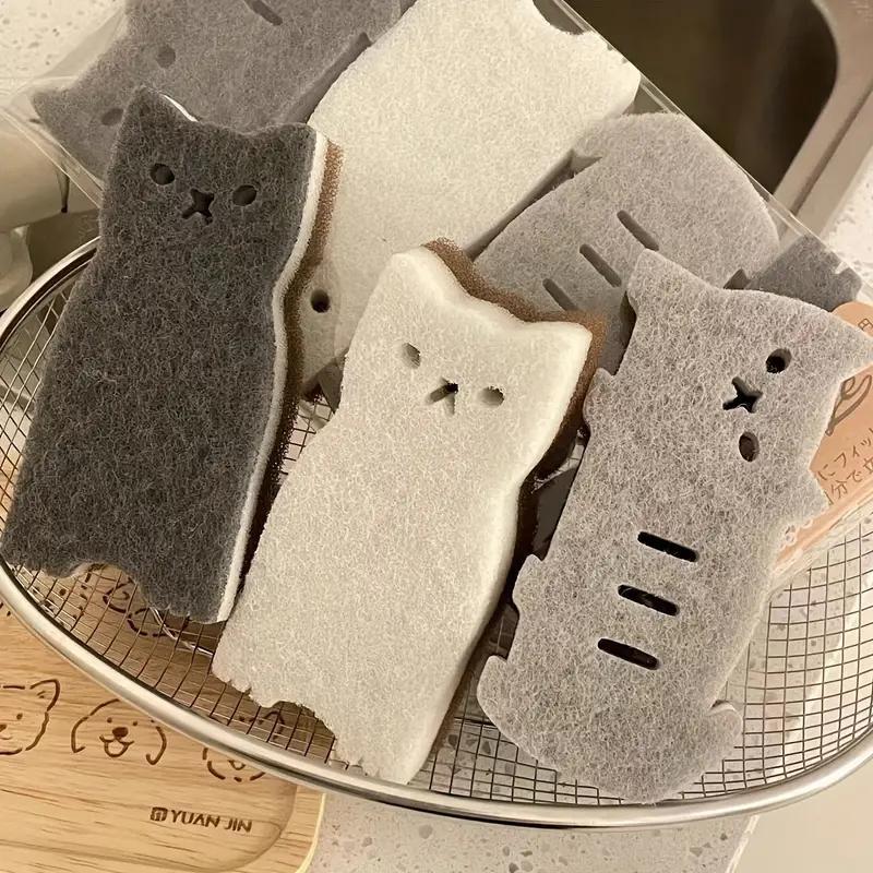 Cute Cat Design Cleaning Sponge, 4 Counts Kitchen Dishwashing Sponge, Household Cleaning Tool for Kitchen Bathroom