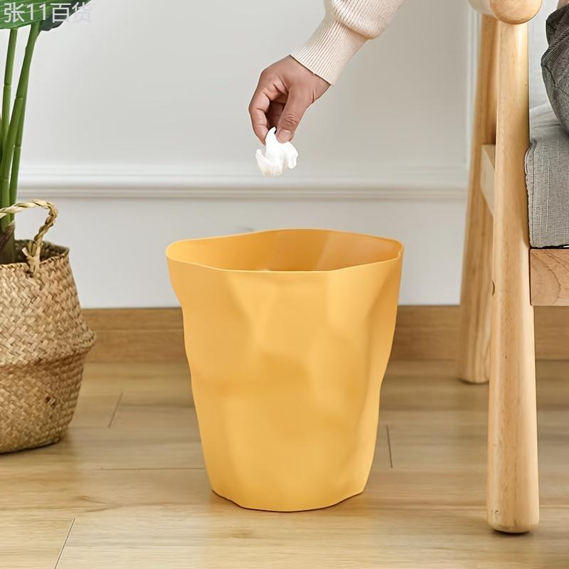 1pc Large-capacity Good-looking Trash Can, Simple Pleated Creative Trash Can, Waste Paper Bucket, Garbage Bin For Bathroom, Living Room, Bedroom And Others