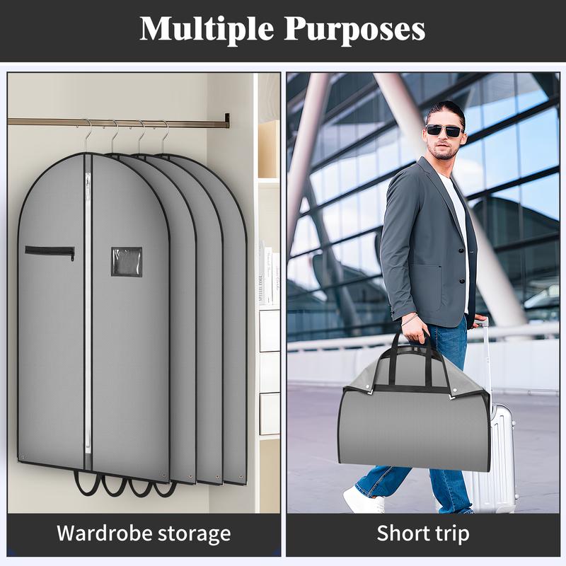 1 PCS Travel Garment bags for hanging clothes,suit bags for closet storage,foldable with pocket and clear window,garment covers with zipper for Coats, Jackets, Shirts,47inch