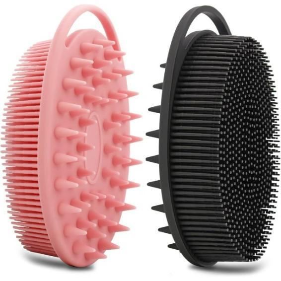 2 Pack Silicone Body Scrubber, Silicone Loofah Double-Sided Body Brush,Silicone Shower Scrubber and Scalp Massager Shampoo Brush for Sensitive Kids Women Men All Kinds of Skin (Black & Pink) Accessories