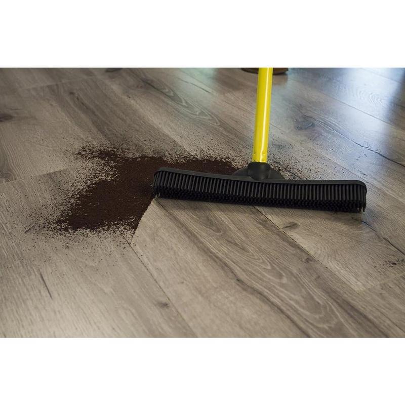 Original Indoor Pet Hair Rubber Broom with Carpet Rake and Squeegee, Black and Yellow Dog Cleaning