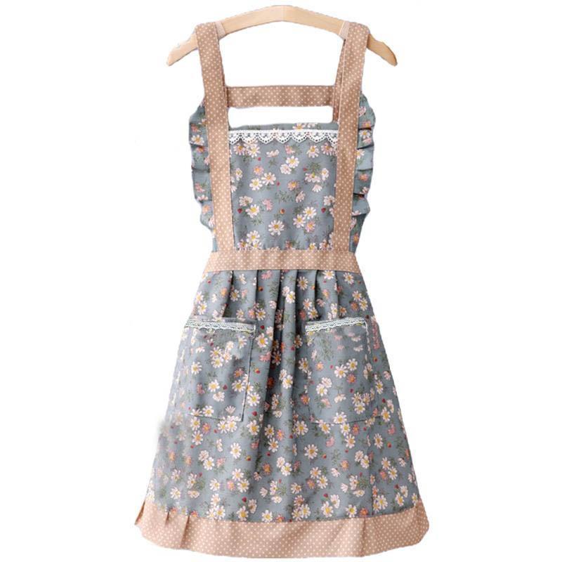 Flower Pattern Apron with Pocket, Waterproof Antifouling Apron for Women, Home Kitchen Cooking Apron, Cooking Supplies, Breathable Wear-resistant and Fashionable Apron, Summer for Gift, Halloween Gifts