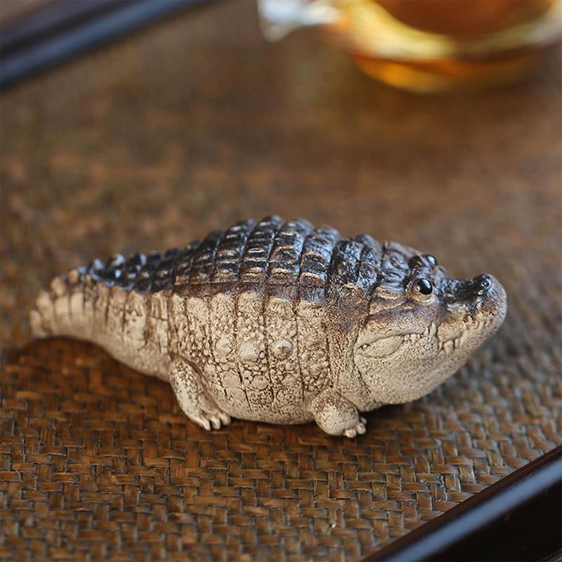 Cute Mini Resin Crocodile Tea Pet  Alligator Statue Ornament, Tea Ceremony Collection Desktop Sculpture Outdoor Garden Décor