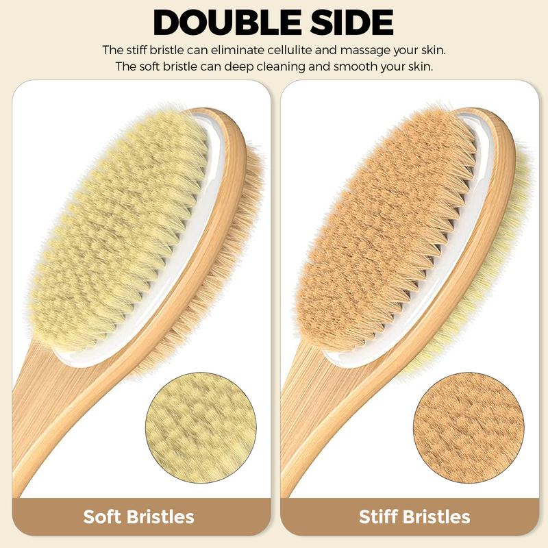 Shower Brush with Soft and Stiff Bristles, Back Scrubber Anti Slip, Bath Dual-Sided Long Handle Body Exfoliator forWet or Dry Brushing, Christmas Gift