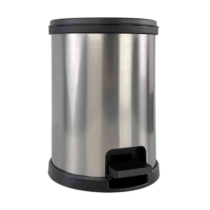 1.5 Gallon Trash Can. Plastic Round Step Bathroom Trash Can, Silver Stainless Steel