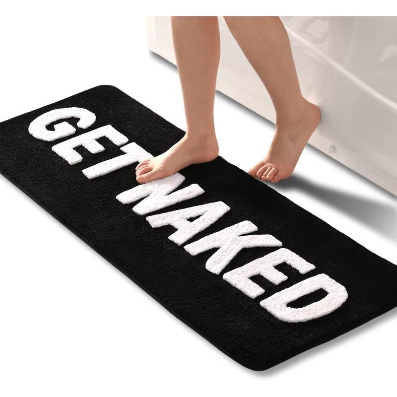 Get Naked Bath Mat Cute Black and White Bathroom Rugs Funny Non Slip Bathtub Decor Mats Super Absorbent Floor Carpet Machine Washable Bahtmat for Tub, Shower, Bedroom (18x48 inch)