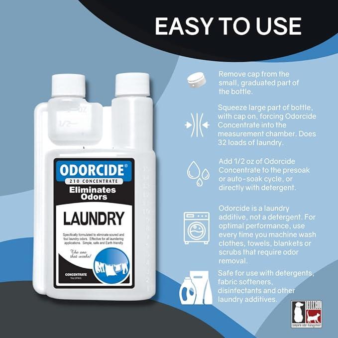 Odorcide Concentrated Fresh Linen Scent Laundry Odor Eliminator for Strong Odor, All Laundry Uses – Safe, Non-Enzymatic Odor Neutralizer – Laundry Odor Remover for Smoke, Sweat & Pet Odors (16oz)