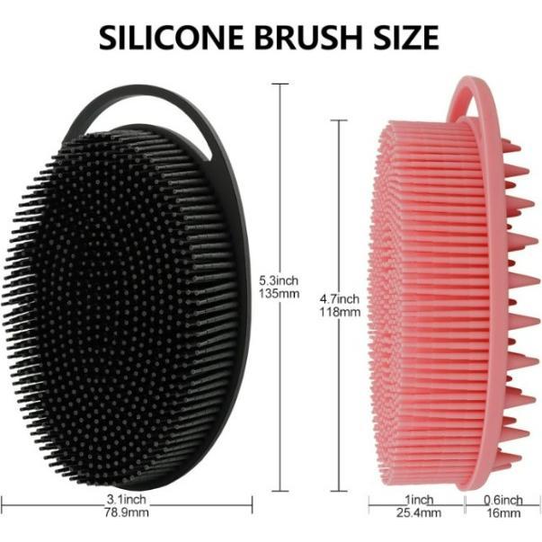 2 Pack Silicone Body Scrubber, Silicone Loofah Double-Sided Body Brush,Silicone Shower Scrubber and Scalp Massager Shampoo Brush for Sensitive Kids Women Men All Kinds of Skin (Black & Pink) Accessories