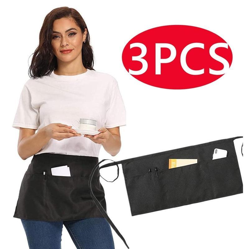 Water-Resistant Waitress Server Aprons - 3-Pack with 3 Pockets, Work，Home Aprons