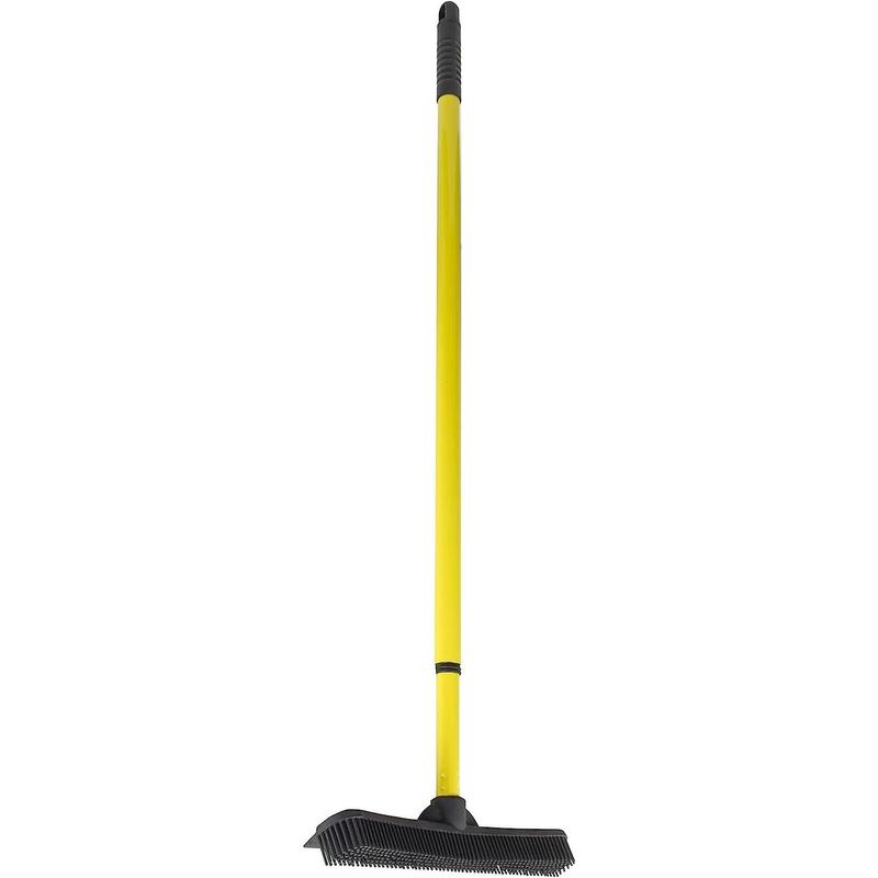 Original Indoor Pet Hair Rubber Broom with Carpet Rake and Squeegee, Black and Yellow Dog Cleaning