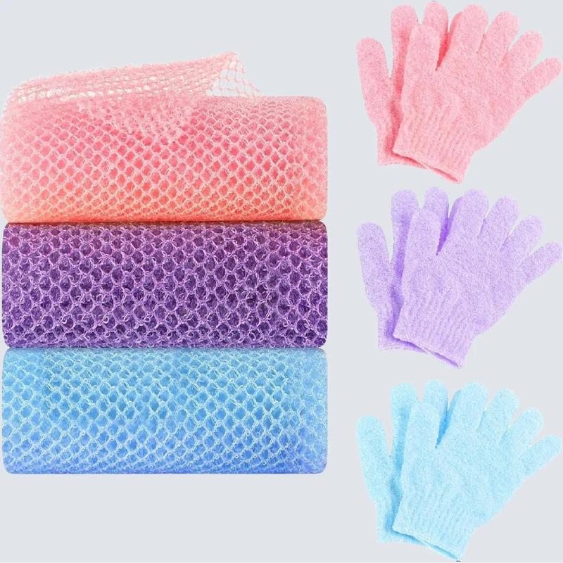 6 Pack African Net Sponge Exfoliating Glove Set for Body Scrubbing and Skincare Bath Personal