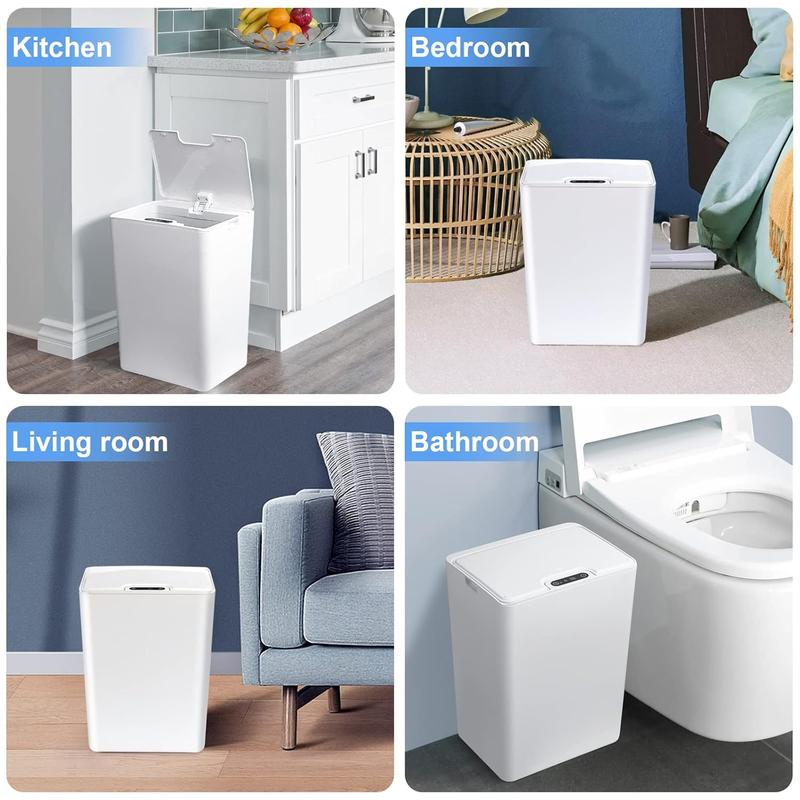 Automatic Trash Can 3.5 Gallon Bathroom Touchless Motion Sensor Small Garbage Can with Lid Smart Electric Plastic Garbage Bin for Living Room Bedroom Office Kitchen (White, No Battery)