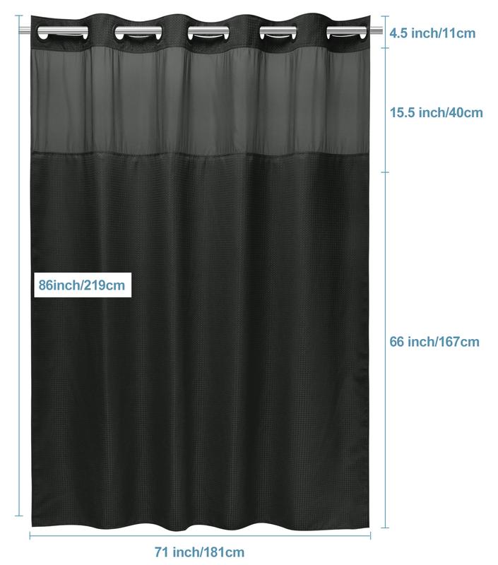 EUTXL 256GSM Waffle Weave Textured Heavy Duty NO HOOKS Black Shower Curtain and Liner set - Hotel Luxury Weighted Bath Curtain,71W x 74H,71W x 86H