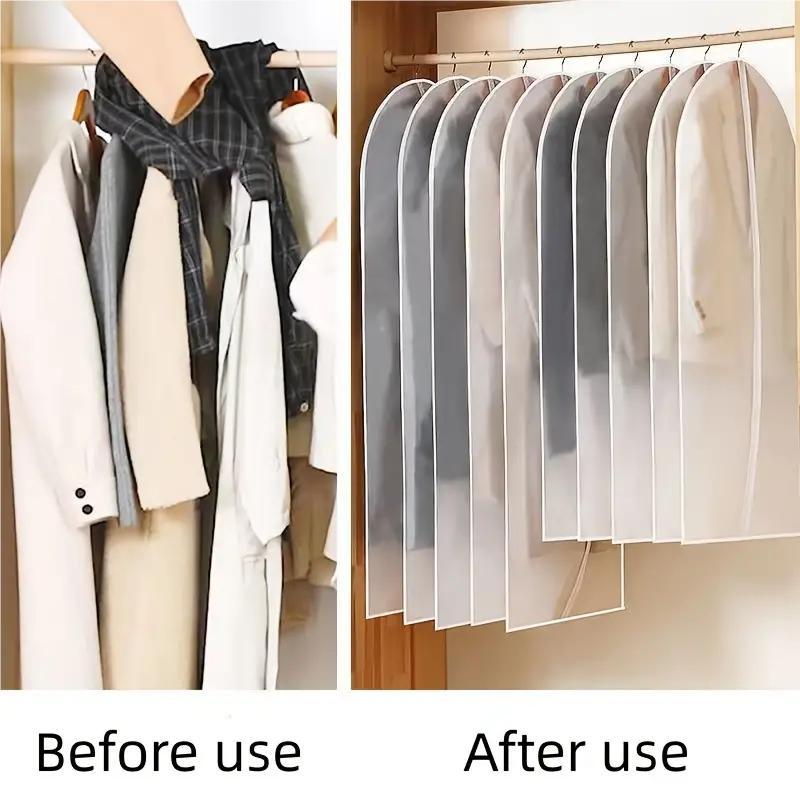 5pcs Reusable Hanging Clothes Dust Cover with Zipper, Hanging Garment Bag, Clothes Dust-proof Cover, Closet Clothes Storage Bag for Dress, Shirt, Gowns Long & Suit