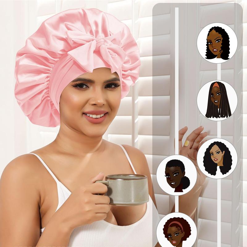 Reversible Double Layer Satin Bonnet for Women Silk-Like Bonnets for Sleeping Curly Hair Bonnet with Elastic Tie Band Sleep Cap Hair Wrap